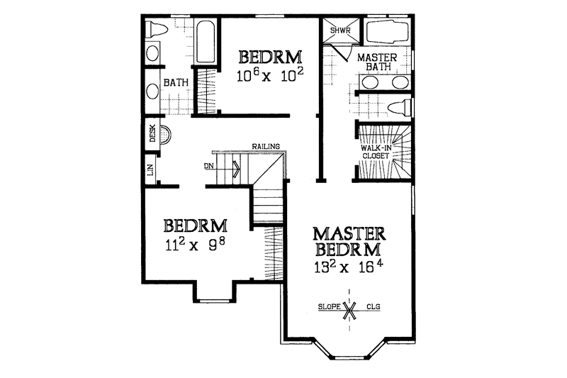 House Blueprint - Floor Plan - Upper Floor for European House Plan #72-1075 - 3 bed, 2.5 bath