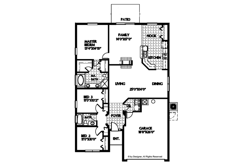 Home Plan - Floor Plan - Main Floor for Contemporary House Plan #999-72 - 3 bed, 2 bath
