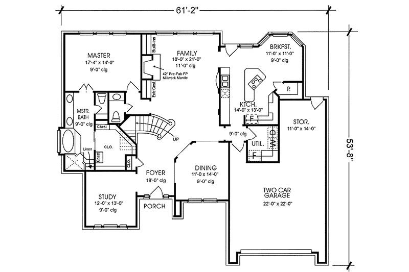 House Design - Floor Plan - Main Floor for Country House Plan #974-49 - 4 bed, 3.5 bath