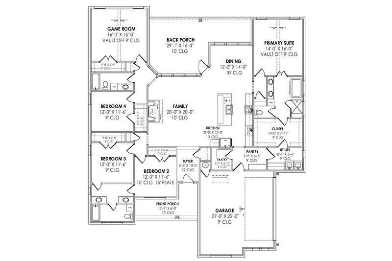 House Blueprint - Floor Plan - Main Floor for Country House Plan #1096-69 - 4 bed, 3 bath