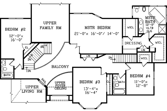 Floor Plan - Upper Floor for European House Plan #456-111 - 4 bed, 4.5 bath