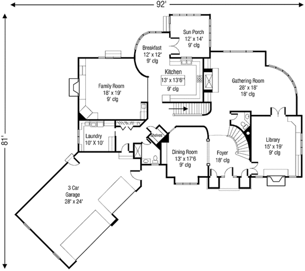 House Plan Design - Colonial Floor Plan - Main Floor Plan #320-1437