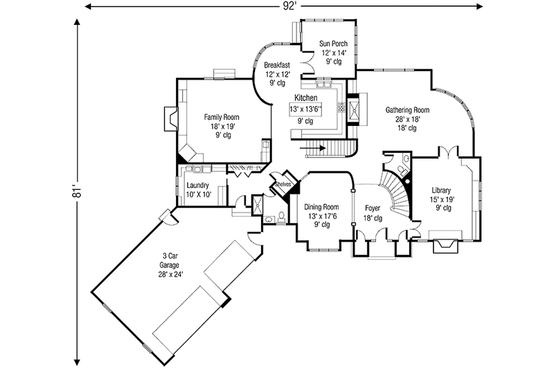 Home Plan - Floor Plan - Main Floor for Colonial House Plan #320-1437 - 4 bed, 3.5 bath