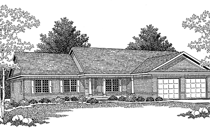 Architectural House Design - Exterior - Front Elevation 3 for Ranch House Plan #70-1356 - 4 bed, 2.5 bath