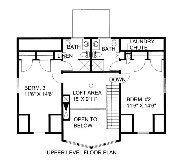 Floor Plan - Upper Floor for Craftsman House Plan #117-1099 - 3 bed, 4.5 bath