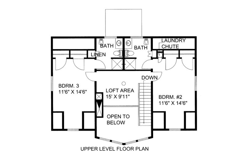 House Blueprint - Floor Plan - Upper Floor for Craftsman House Plan #117-1099 - 3 bed, 4.5 bath