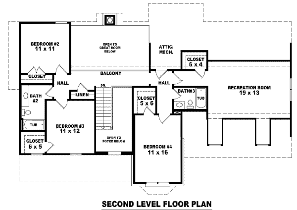 Colonial Floor Plan - Upper Floor Plan #81-817
