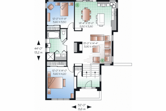 Floor Plan - Main Floor for Modern House Plan #23-2226 - 2 bed, 1 bath