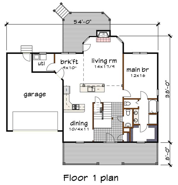 Home Plan - Floor Plan - Main Floor for Farmhouse House Plan #79-377 - 3 bed, 2.5 bath