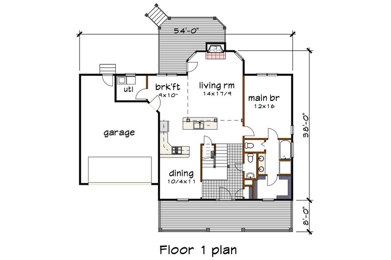 House Blueprint - Floor Plan - Main Floor for Farmhouse House Plan #79-377 - 3 bed, 2.5 bath