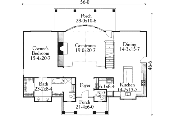Floor Plan - Main Floor for Southern House Plan #406-262 - 3 bed, 3.5 bath
