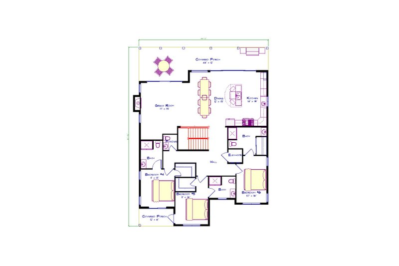 House Blueprint - Floor Plan - Upper Floor for Beach House Plan #1115-7 - 6 bed, 8.5 bath