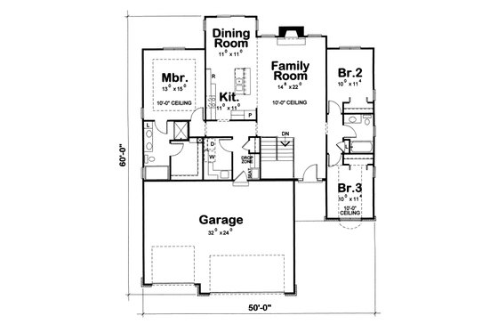 Floor Plan - Main Floor for Ranch House Plan #20-1869 - 3 bed, 2 bath
