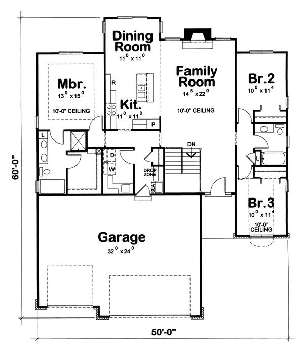 House Plan Design - Ranch Floor Plan - Main Floor Plan #20-1869