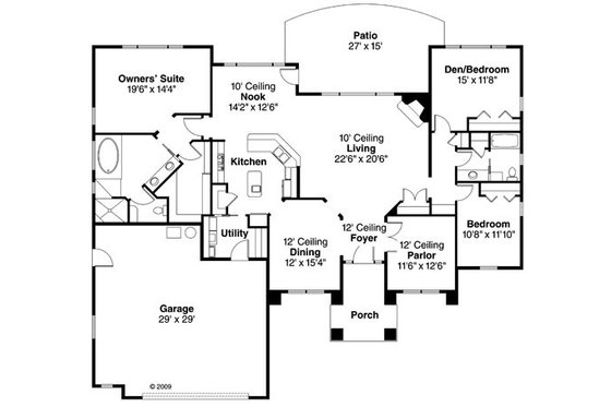 Floor Plan - Main Floor for Mediterranean House Plan #124-751 - 3 bed, 2 bath