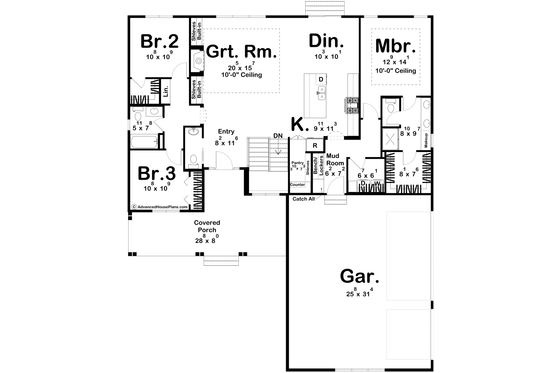 Floor Plan - Main Floor for Modern House Plan #455-499 - 3 bed, 2.5 bath