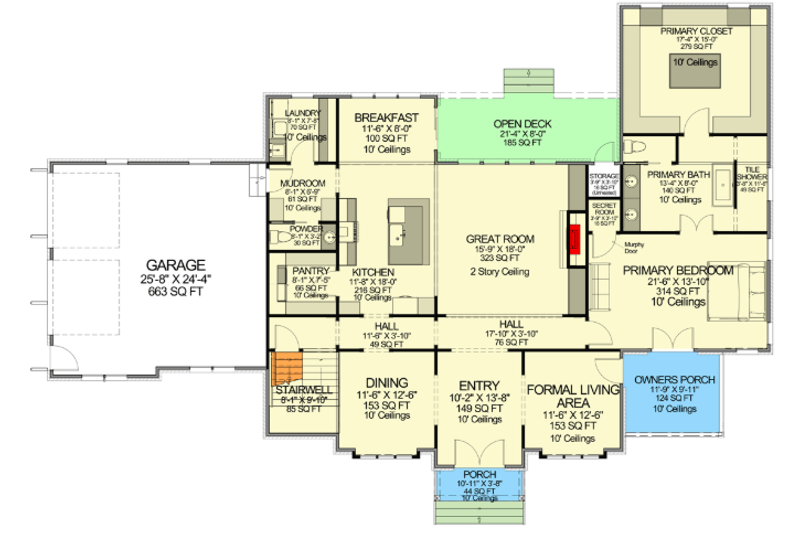 Architectural House Design - Floor Plan - Main Floor for Tudor House Plan #1116-11 - 5 bed, 3.5 bath
