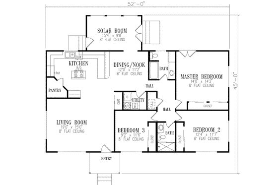 Floor Plan - Main Floor for Adobe / Southwestern House Plan #1-333 - 3 bed, 2 bath