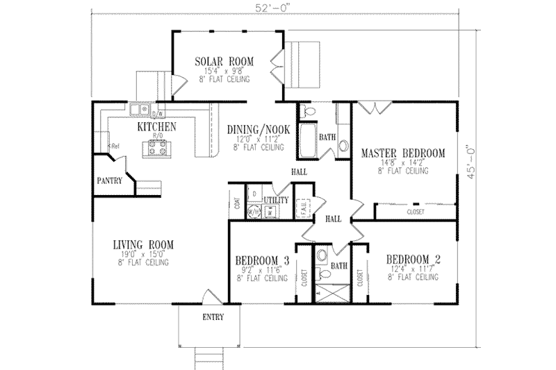 House Blueprint - Floor Plan - Main Floor for Adobe / Southwestern House Plan #1-333 - 3 bed, 2 bath