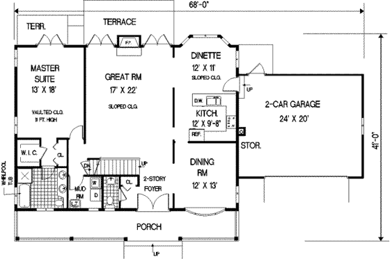 Floor Plan - Main Floor for Colonial House Plan #3-156 - 2 bed, 2.5 bath