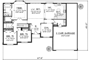 Floor Plan - Main Floor for Ranch House Plan #70-612 - 3 bed, 2 bath