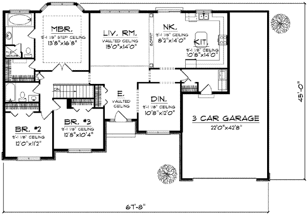 House Plan Design - Ranch Floor Plan - Main Floor Plan #70-612