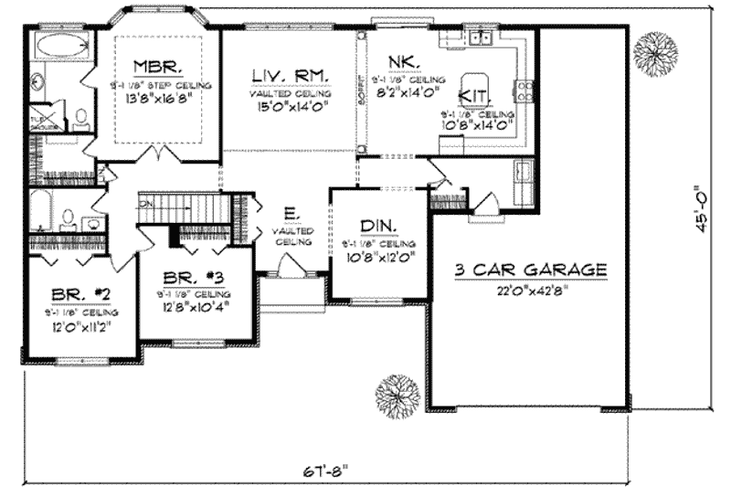 Home Plan - Floor Plan - Main Floor for Ranch House Plan #70-612 - 3 bed, 2 bath