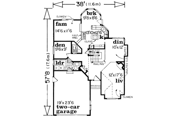 Floor Plan - Main Floor for Traditional House Plan #47-578 - 3 bed, 2.5 bath