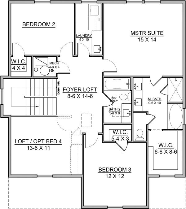 Traditional Floor Plan - Upper Floor Plan #1073-9