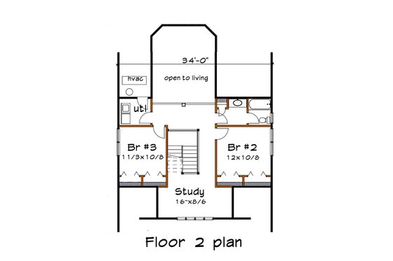 Floor Plan - Upper Floor for Craftsman House Plan #79-280 - 3 bed, 2.5 bath