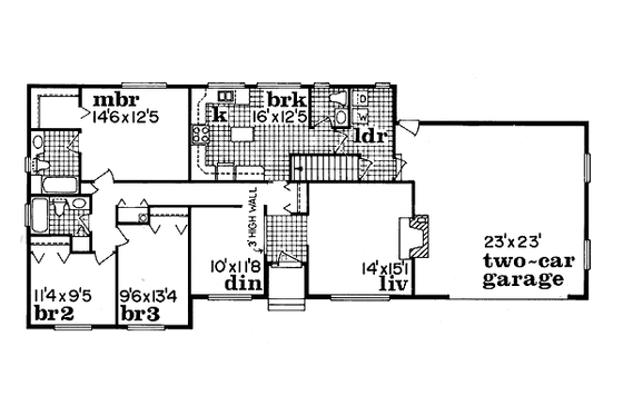 Floor Plan - Main Floor for Ranch House Plan #47-150 - 3 bed, 2.5 bath