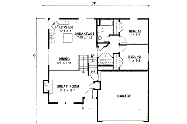 Traditional Style House Plan - 3 Beds 2 Baths 1413 Sq/Ft Plan #67-639 ...