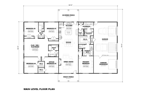 Floor Plan - Main Floor for Barndominium House Plan #1117-50 - 5 bed, 3.5 bath