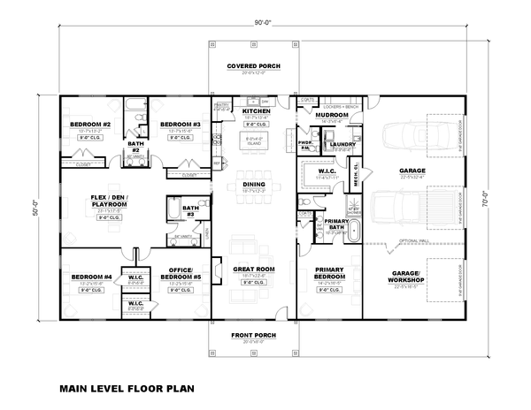 Architectural House Design - Floor Plan - Main Floor for Barndominium House Plan #1117-50 - 5 bed, 3.5 bath