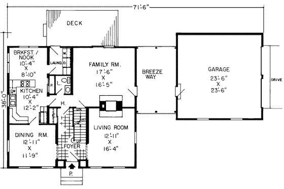 Floor Plan - Main Floor for Colonial House Plan #312-109 - 4 bed, 2.5 bath