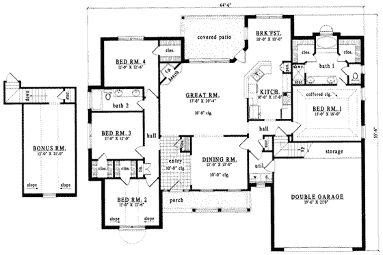 Floor Plan - Main Floor for Traditional House Plan #42-258 - 4 bed, 2 bath