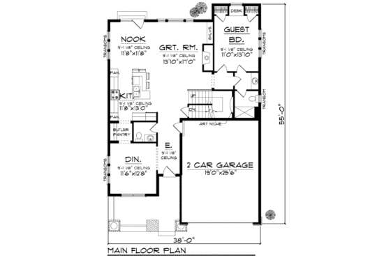 Floor Plan - Main Floor for Bungalow House Plan #70-953 - 4 bed, 4.5 bath