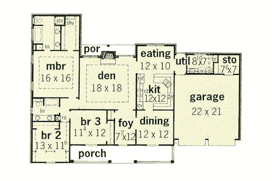 Floor Plan - Main Floor for Traditional House Plan #16-152 - 3 bed, 2 bath