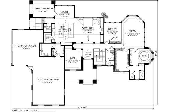 Floor Plan - Main Floor for Ranch House Plan #70-1061 - 2 bed, 2 bath