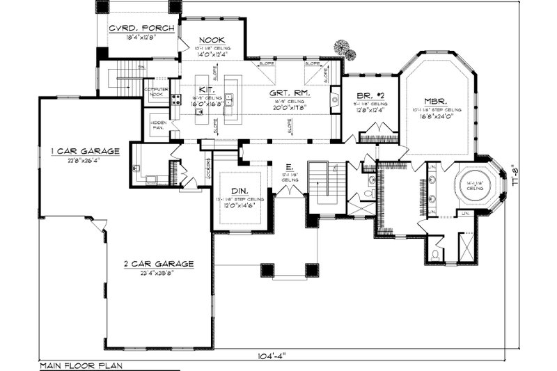 Home Plan - Floor Plan - Main Floor for Ranch House Plan #70-1061 - 2 bed, 2 bath