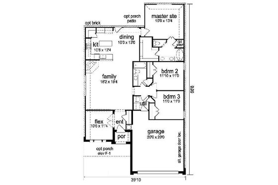 Floor Plan - Main Floor for Craftsman House Plan #84-264 - 3 bed, 2 bath