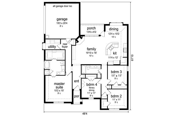 Floor Plan - Main Floor for Traditional House Plan #84-586 - 4 bed, 2 bath