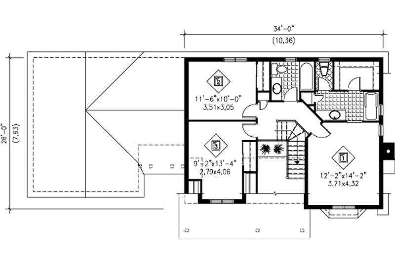 Dream House Plan - Floor Plan - Upper Floor for Traditional House Plan #25-247 - 3 bed, 2.5 bath
