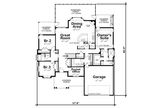 Floor Plan - Main Floor for Ranch House Plan #20-2514 - 3 bed, 2 bath