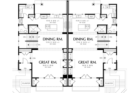 Main level floor plan - 2800 square foot Modern Duplex