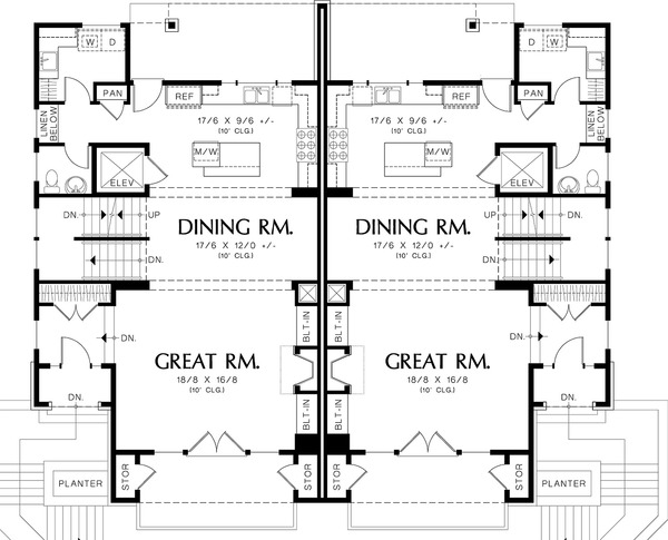 Architectural House Design - Main level floor plan - 2800 square foot Modern Duplex