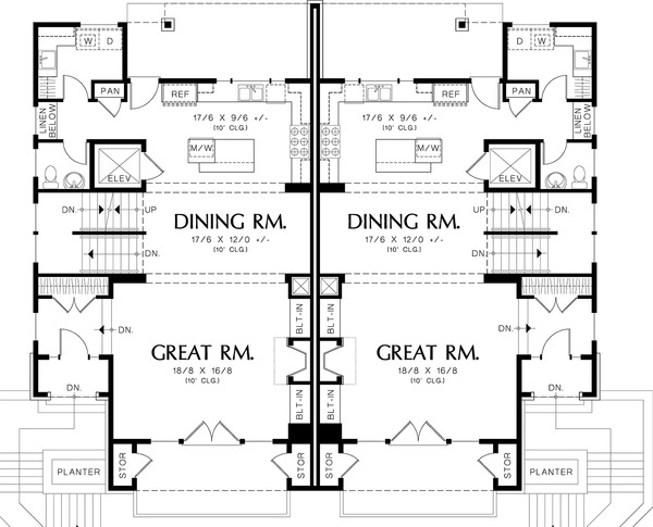 Dream House Plan - Main level floor plan - 2800 square foot Modern Duplex