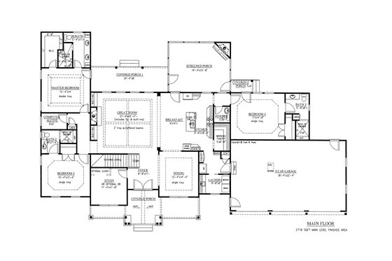 Floor Plan - Main Floor for Craftsman House Plan #437-74 - 3 bed, 3.5 bath