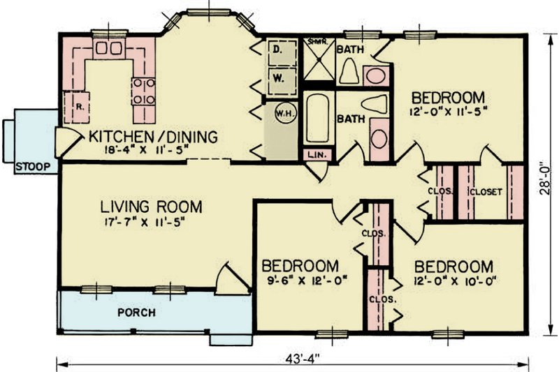 Home Plan - Floor Plan - Main Floor for Traditional House Plan #54-668 - 3 bed, 2 bath