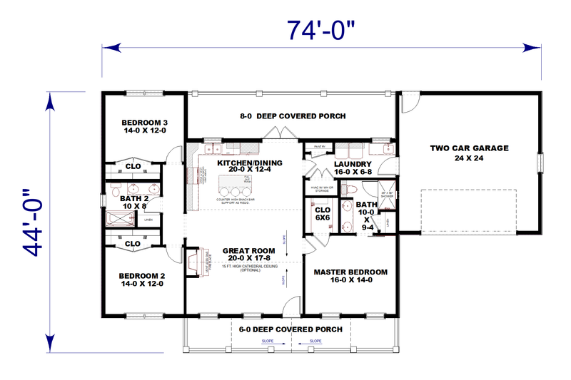Home Plan - Floor Plan - Main Floor for Barndominium House Plan #44-299 - 3 bed, 2 bath